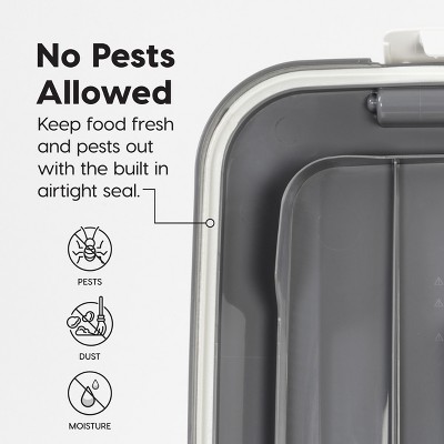 Gray and Dark Gray Airtight Plastic Pet Food Storage Bin with Wheels