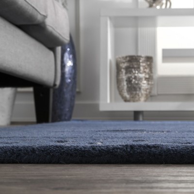 Hand-Tufted Navy Wool Rectangular Area Rug with Stripes, 4' x 6'