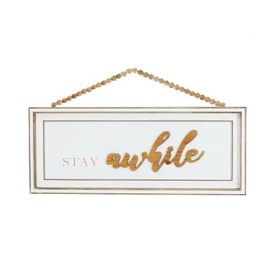 VIP Wood 19.5 in. White Stay Awhile Hanging Sign