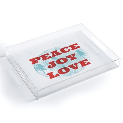 Heather Dutton Peace Joy Love Woodcut 15.5" x 12" Acrylic Tray - Deny Designs