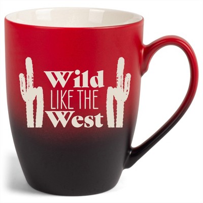 100 North Cactus Design 10 Ounce Red and Black Two Toned Ombre, Comfortably Fits Your Hands, Ceramic Tea Coffee Cup Mug, Wild Like The West