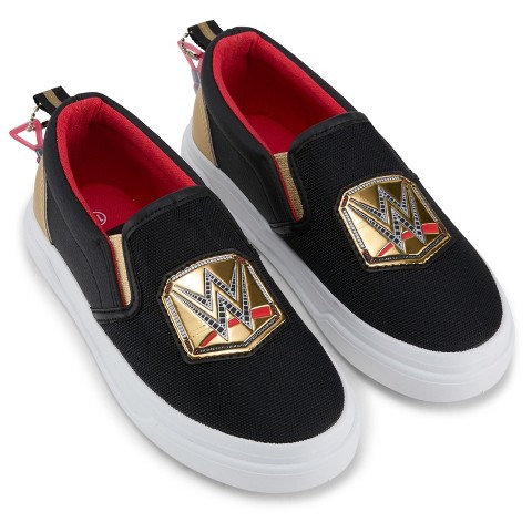 Мужские кроссовки WWE Boys Championship Belt Sneakers - John Cena, Roman Reigns, Seth Rollins World Wrestling Champion Belt Slip On Shoes (Black, 4)