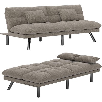 UNISOAR Sofa Bed Convertible 70 inch Solid Wood Couch for Living Room, Chenille Fabric, 2 Cushions, Gray/Orange/Black