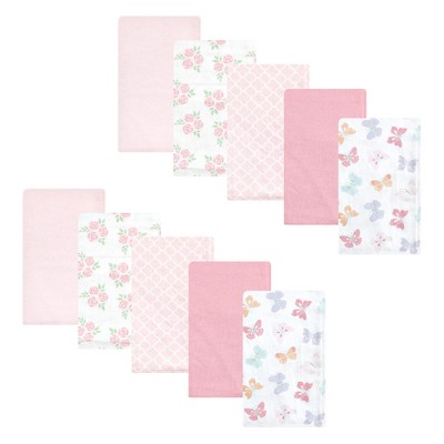 Hudson Baby Infant Girl Cotton Flannel Burp Cloths, Pastel Butterfly, One Size