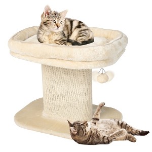 Tangkula Modern Cat Tree Tower Cat Activity Tower w/ Large Plush Perch Beige - 1 of 4