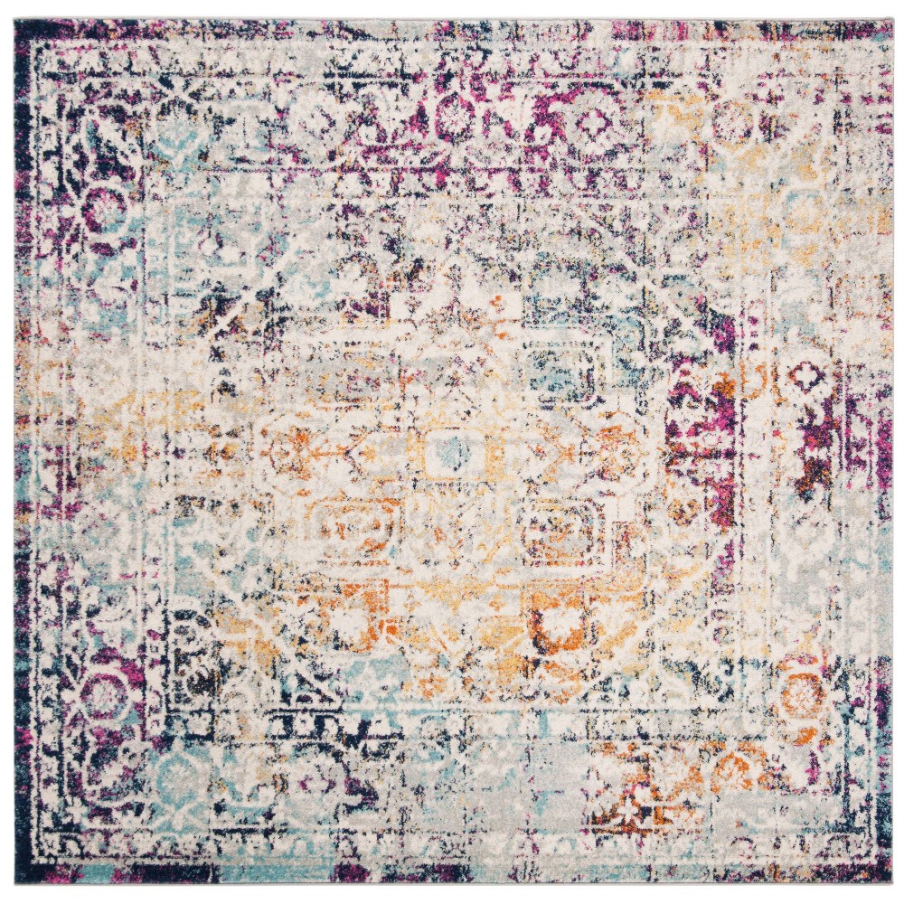 6'7inx6'7in Ivonne Area Rug Ivory/Aqua Square - Safavieh