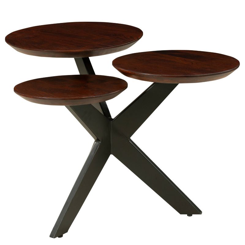Modern Coffee Table with 3 Tier Wooden Top and Boomerang Legs Brown/Black - The Urban Port, 1 of 11