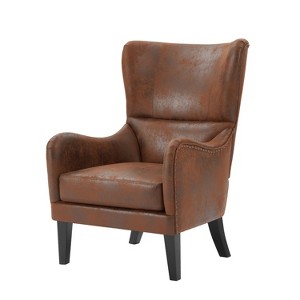 GDFStudio Salerno Contemporary Microfiber Wingback 41" High Back Club Chair, Brown - 1 of 4