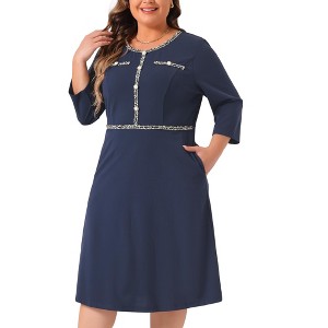Agnes Orinda Women's Plus Size Vintage Wear Crew Neck 3/4 Sleeve Tunic Midi Dresses for Work Office Cocktail - 1 of 4