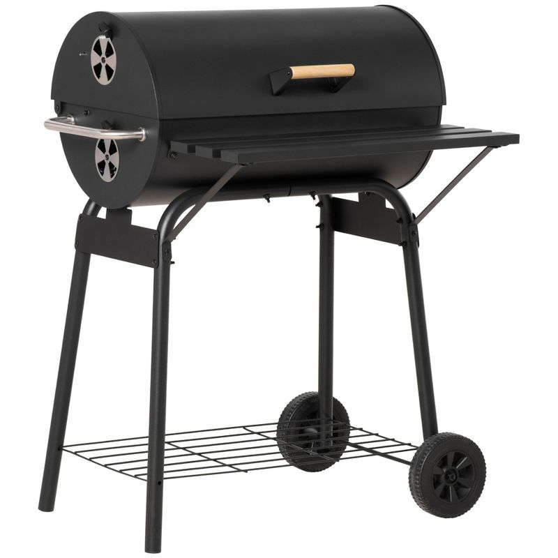 Outsunny 30" Portable Charcoal BBQ Grill Carbon Steel Outdoor Barbecue with Adjustable Charcoal Rack, Storage Shelf, Wheel, for Garden Camping Picnic, 1 of 7