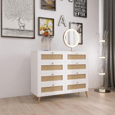 KWPZQEB Dresser for Bedroom with 8 Drawers, 43.3'' W Wood Rustic Chest of Drawers, Large Capacity Clothing Storage Cabinet for Bedroom, Living Room