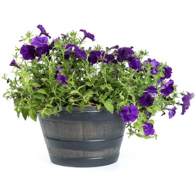 Gardenised Rustic Wood- Look Plastic Half Barrel Flower Pot Bucket Planter, Pack of 4
