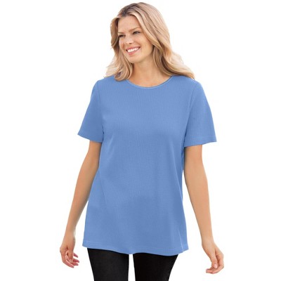 Woman Within Women's Plus Size Waffle Thermal Satin Trim Tee
