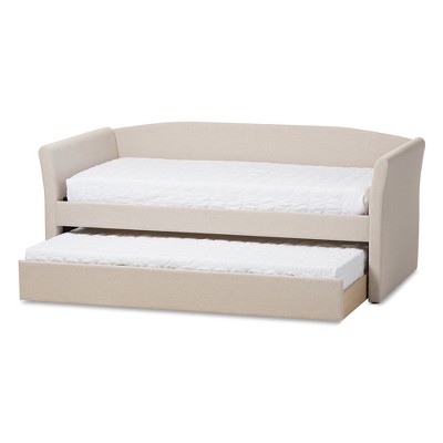 Beige Twin Upholstered Daybed with Trundle and Faux Leather