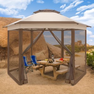 EAGLE PEAK13x13 6-Sided Outdoor Camping Pop Up Gazebo w/Screen Netting, Beige - 1 of 4