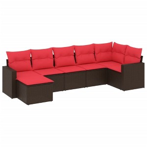 vidaXL 7 Piece Patio Sofa Set with Cushions Brown Poly Rattan - 1 of 4