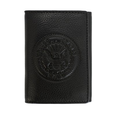 Officially Licensed "US NAVY" Embossed Genuine Leather Classic Handmade Wallet - Trifold Black
