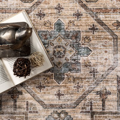 Eco-Friendly Easy Care Vintage Medallion Rug in Light Brown 3' x 5'