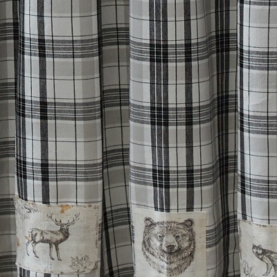 Rustic Plaid Fabric Shower Curtain with Wildlife Patches