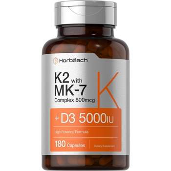 Horbaach Vitamin K2 Complex with D3 5000 IU | 800 mcg of MK7 plus MK4 | 180 Capsules