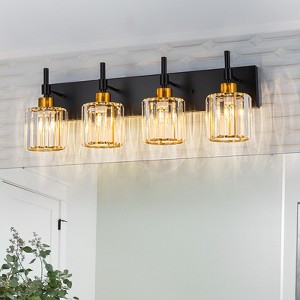 LLHZSY 3/4/5 Light Modern Dimmable Crystal Bathroom Vanity Light Wall Sconces with Crystal Shades - Black and Gold/Chrome - 1 of 4