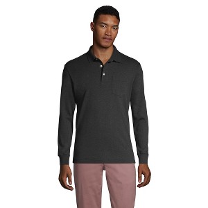 Lands' End Men's Long Sleeve Cotton Supima Polo Shirt with Pocket - 1 of 3