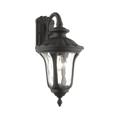 Black Textured Lantern Sconce with Clear Water Glass