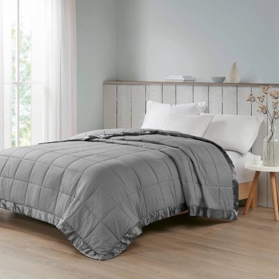 Charcoal Full/Queen Down Alternative Blanket with Satin Trim