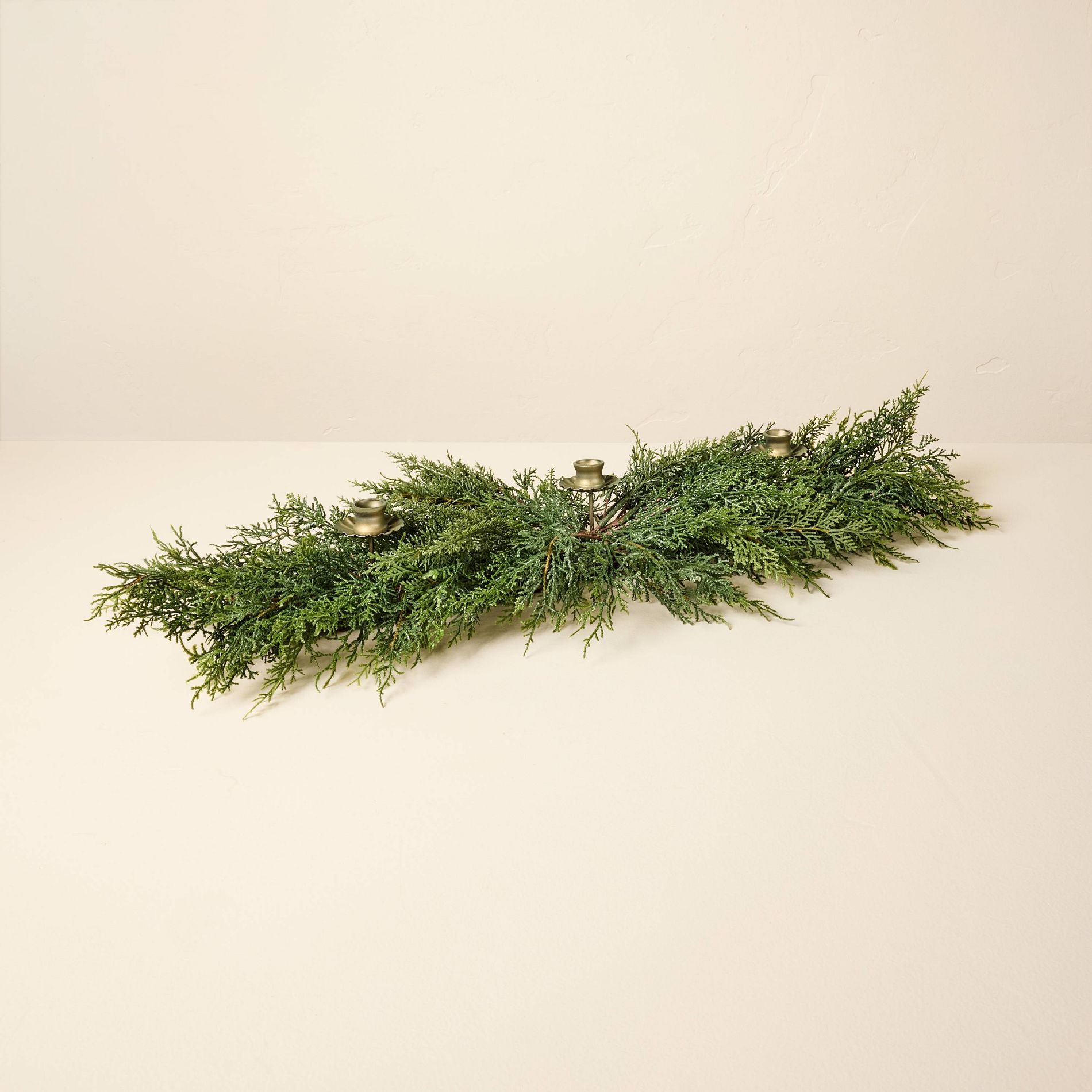 36" Greenery Centerpiece with Brass Candle Holder - Hearth & Hand™ with Magnolia