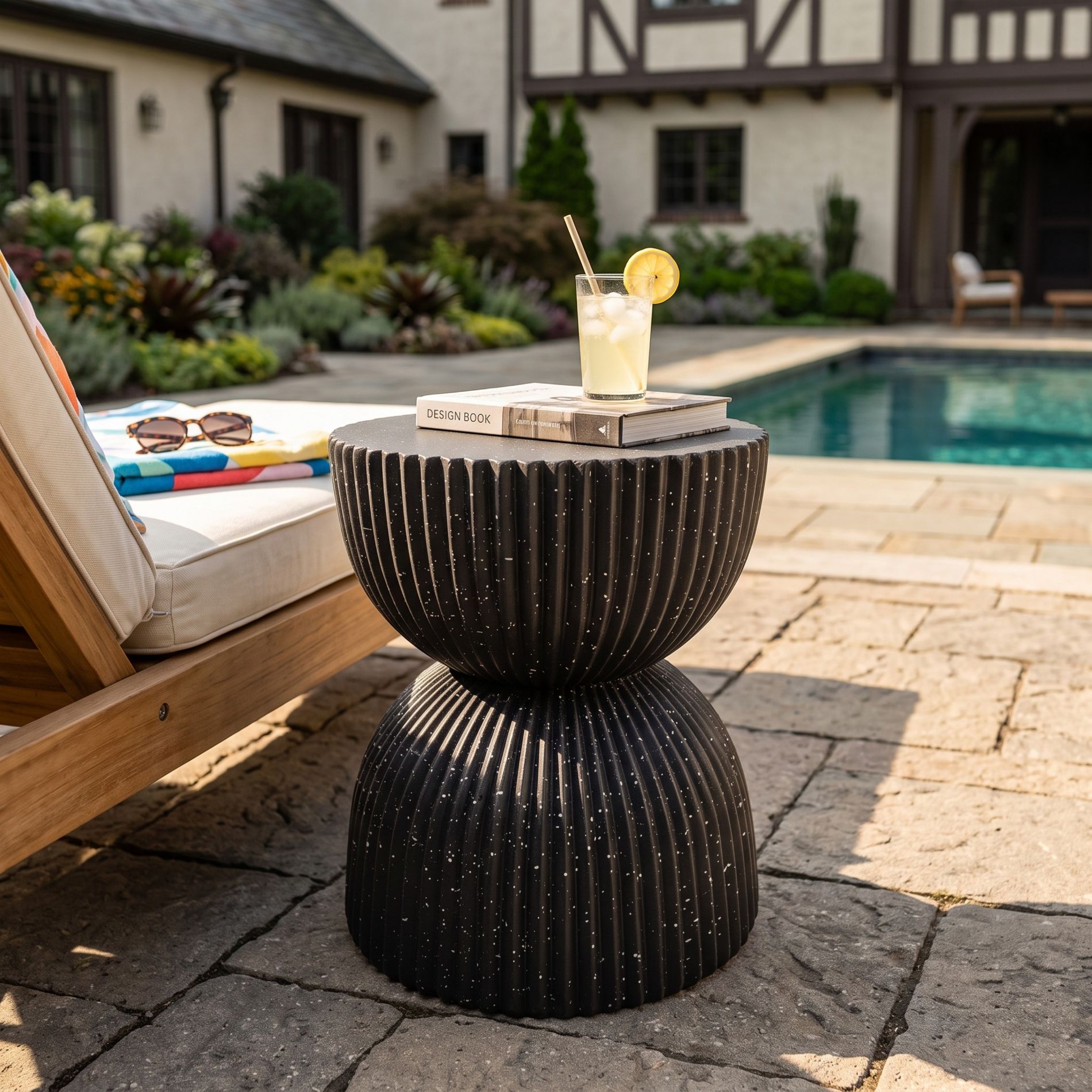 Christopher Knight Home Maxima Modern Lightweight Concrete Hourglass Side Table, Black