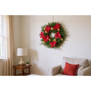 GustoWave 24 in Christmas Wreath with Light,Front Door Lighted Wreath with Pine Cones Flower Cypress Leaves Christmas Ball,Christmas Decorations - 1 of 2