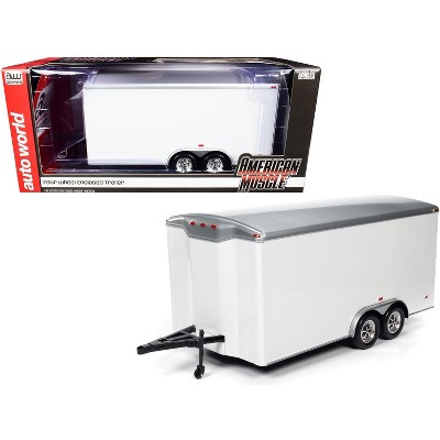 Four Wheel Enclosed Car Trailer White with Silver Top for 1/18 Scale Model Cars by Autoworld