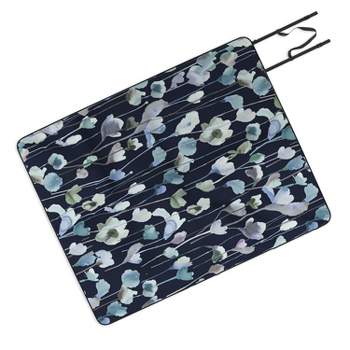 Ninola Design Watery Abstract Flowers Navy Picnic Blanket - Deny Designs