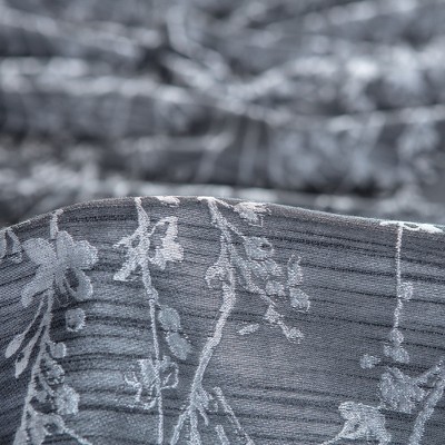 Dark Gray Floral Jacquard Blackout Grommet Window Panels, 52 x 96 Inches