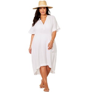 Swimsuits for All Gauze High-Low Sun Dress Cover Up (Plus Sizes Available) - 1 of 4