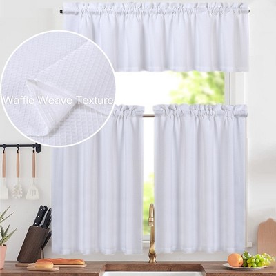 Waffle Weave Rod Pocket Short Kitchen Curtain
