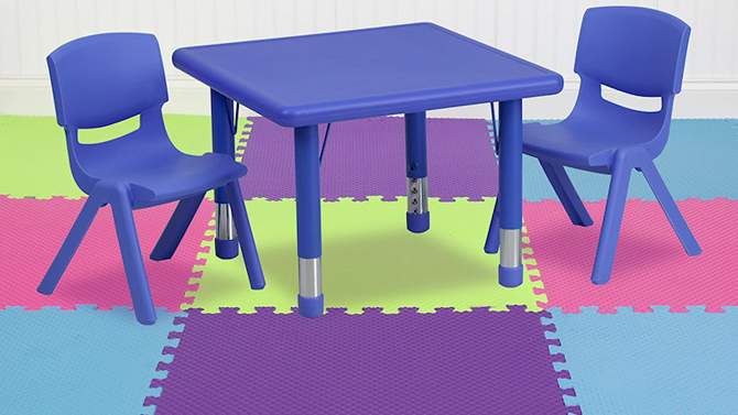 Emma and Oliver 24" Square Plastic Height Adjustable Activity Table Set with 2 Chairs, 2 of 12, play video