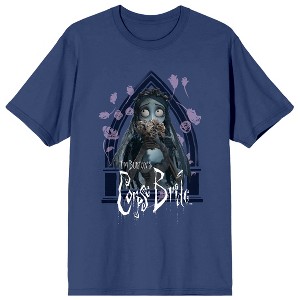Corpse Bride Emily Roses And Altar Crew Neck Short Sleeve Navy Women's T-shirt - 1 of 3