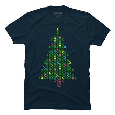 Men's Design By Humans Christmas Tree Cross Stitch By BettySue T-Shirt