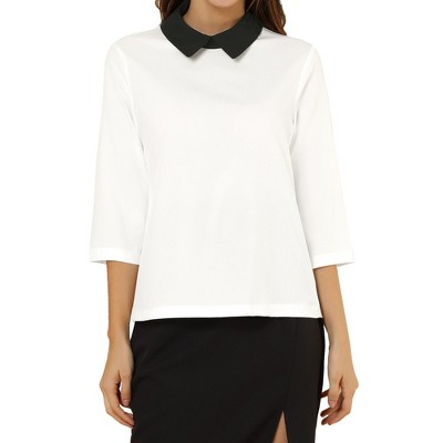 INSPIRE CHIC Women's 3/4 Sleeves Contrast Collar Blouse Tops