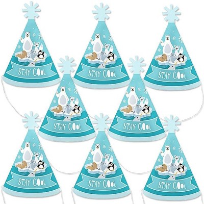 Big Dot of Happiness Arctic Polar Animals - Mini Cone Winter Baby Shower or Birthday Party Hats - Small Little Party Hats - Set of 8
