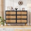 6 Drawer Dresser for Bedroom, Rattan Chest of Drawers w/ Deep Drawers Large Modern Double Dresser for Closet w/ Wide Top Horizontal Wooden Dresser - 3 of 4