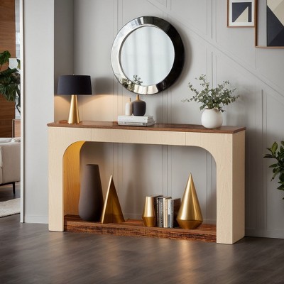 Hommoo 55-Inch Farmhouse 2-Tier Console Table with LED Lights