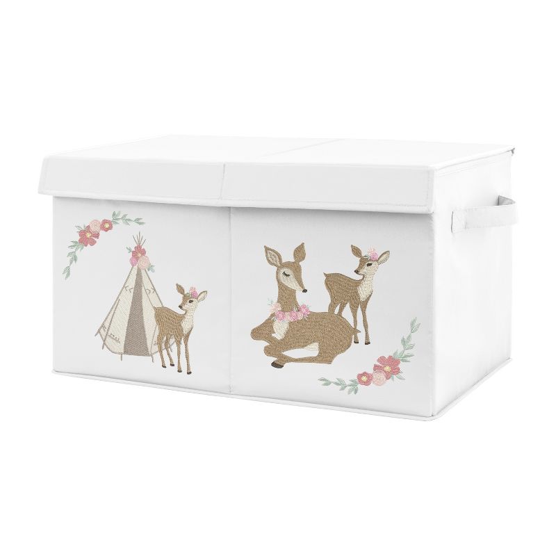 Sweet Jojo Designs Girl Fabric Storage Toy Bin Deer Floral White Taupe and Pink, 1 of 6