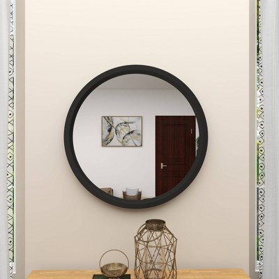 Elegant 32" Round Black Wood Framed Wall Mirror