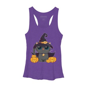 Women's Design By Humans Black Cat With Jack O Lantern Halloween Shirt By thebeardstudio Racerback Tank Top - 1 of 3