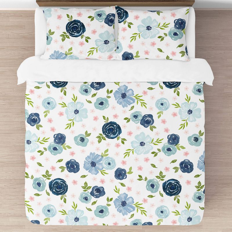 3pc Watercolor Floral Full/Queen Kids&#39; Comforter Bedding Set Pink and Blue - Sweet Jojo Designs, 3 of 8