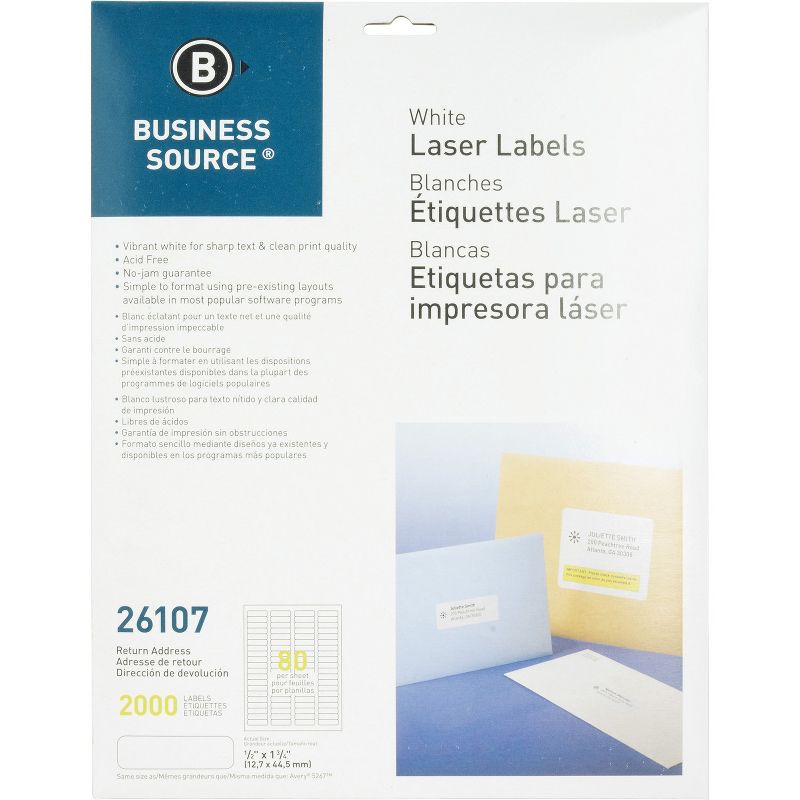 Business Source Mailing Labels Return Address Laser 1/2"x1-3/4" 2000/PK WE 26107, 1 of 2
