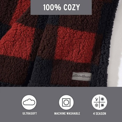 50"x60" Red and Black Plaid Reversible Sherpa Throw Blanket