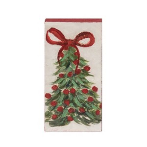 Transpac Hand Painted Holiday Tree Block Freestanding Tabletop Sign Multicolor Christmas Decoration for Indoor Use - 1 of 1